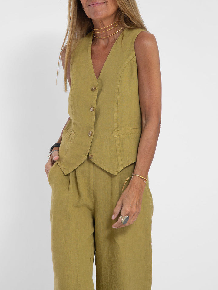 Aira - Button-Up Vest and Wide-Leg Trouser Ensemble