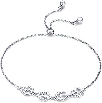 Adjustable Sterling Silver Paw Print Bracelet
