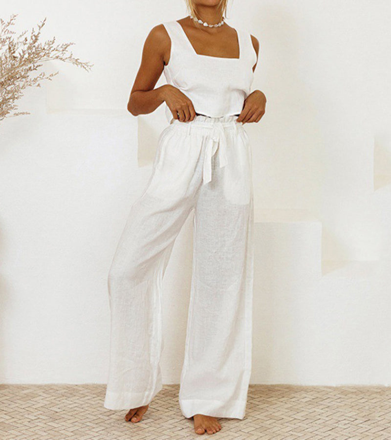 Milena - Chic Minimalist Top with Wide-Leg Pants Ensemble