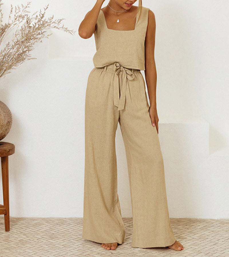 Milena - Chic Minimalist Top with Wide-Leg Pants Ensemble
