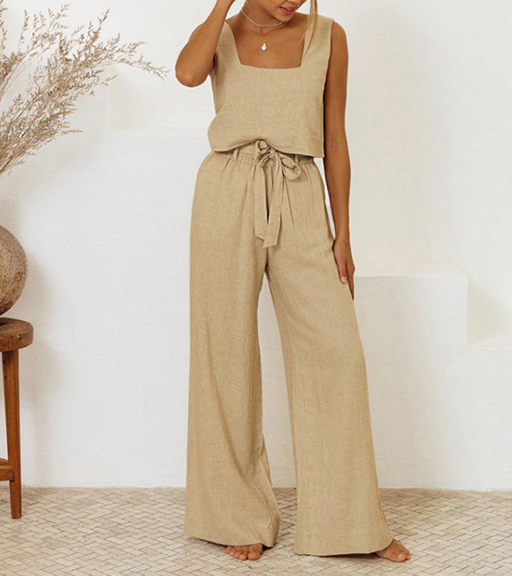 Milena - Chic Minimalist Top with Wide-Leg Pants Ensemble