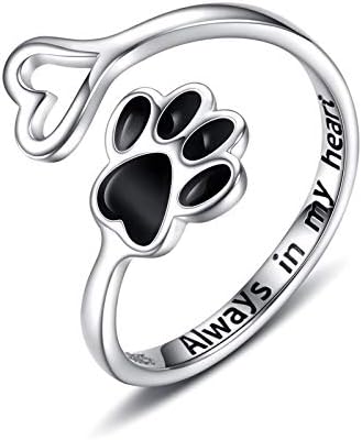 Adjustable 925 Sterling Silver Paw & Heart Ring – Handcrafted Design