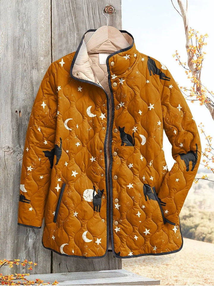 Women's Night Sky Cat Print Quilted Jacket