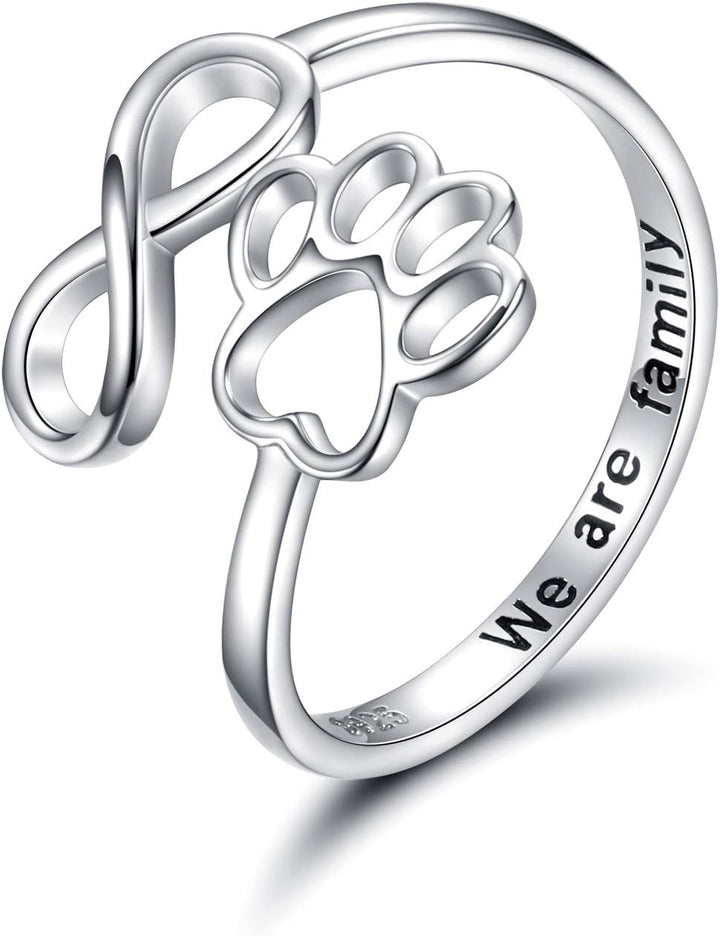 Adjustable 925 Sterling Silver Paw & Heart Ring – Handcrafted Design