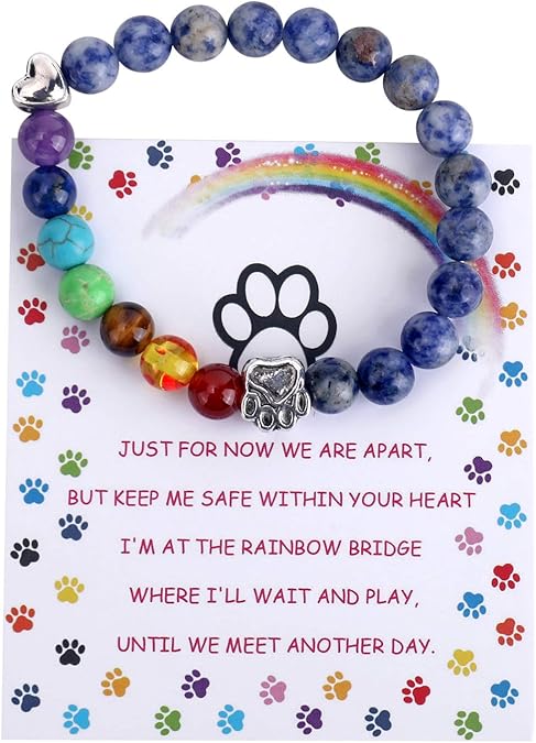 Rainbow Bridge Remembrance Bracelet – 7 Chakra Bead Gift for Pet Loss