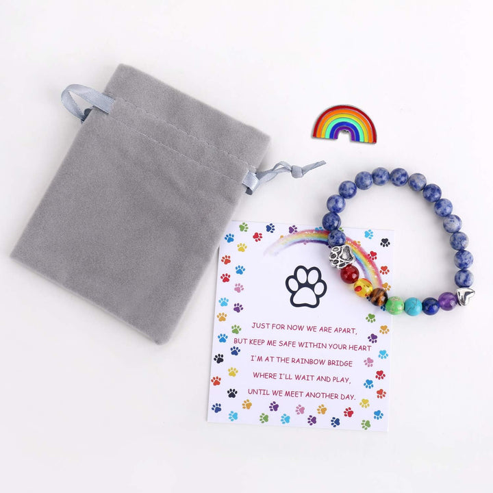Rainbow Bridge Remembrance Bracelet – 7 Chakra Bead Gift for Pet Loss