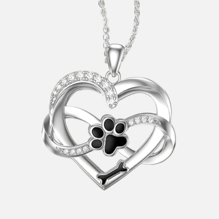 925 Sterling Silver Infinity Heart and Paw Necklace with Zirconia