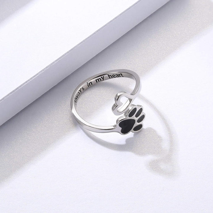 Adjustable 925 Sterling Silver Paw & Heart Ring – Handcrafted Design