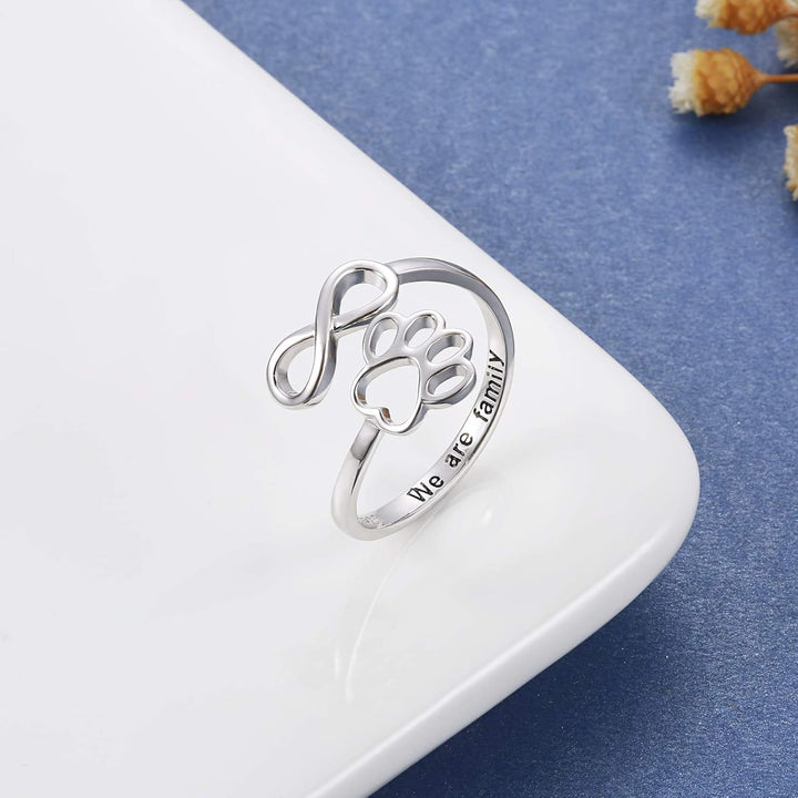 Adjustable 925 Sterling Silver Paw & Heart Ring – Handcrafted Design