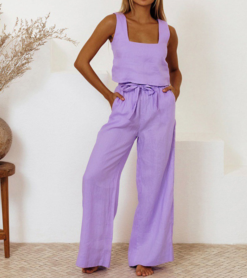 Milena - Chic Minimalist Top with Wide-Leg Pants Ensemble