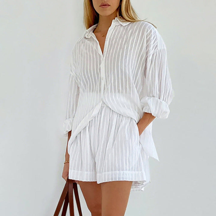 Yselia - Light and Airy Button-Up Shirt and Shorts Ensemble