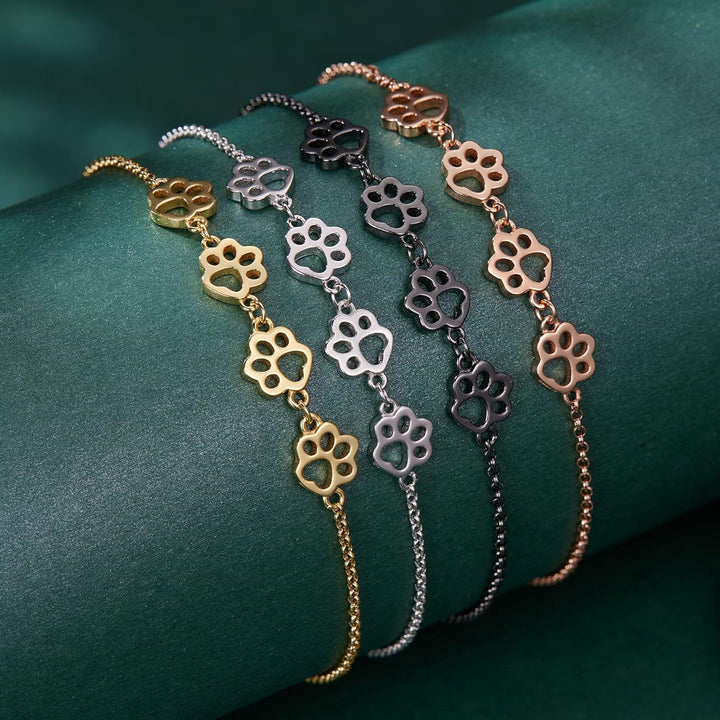 Adjustable Sterling Silver Paw Print Bracelet