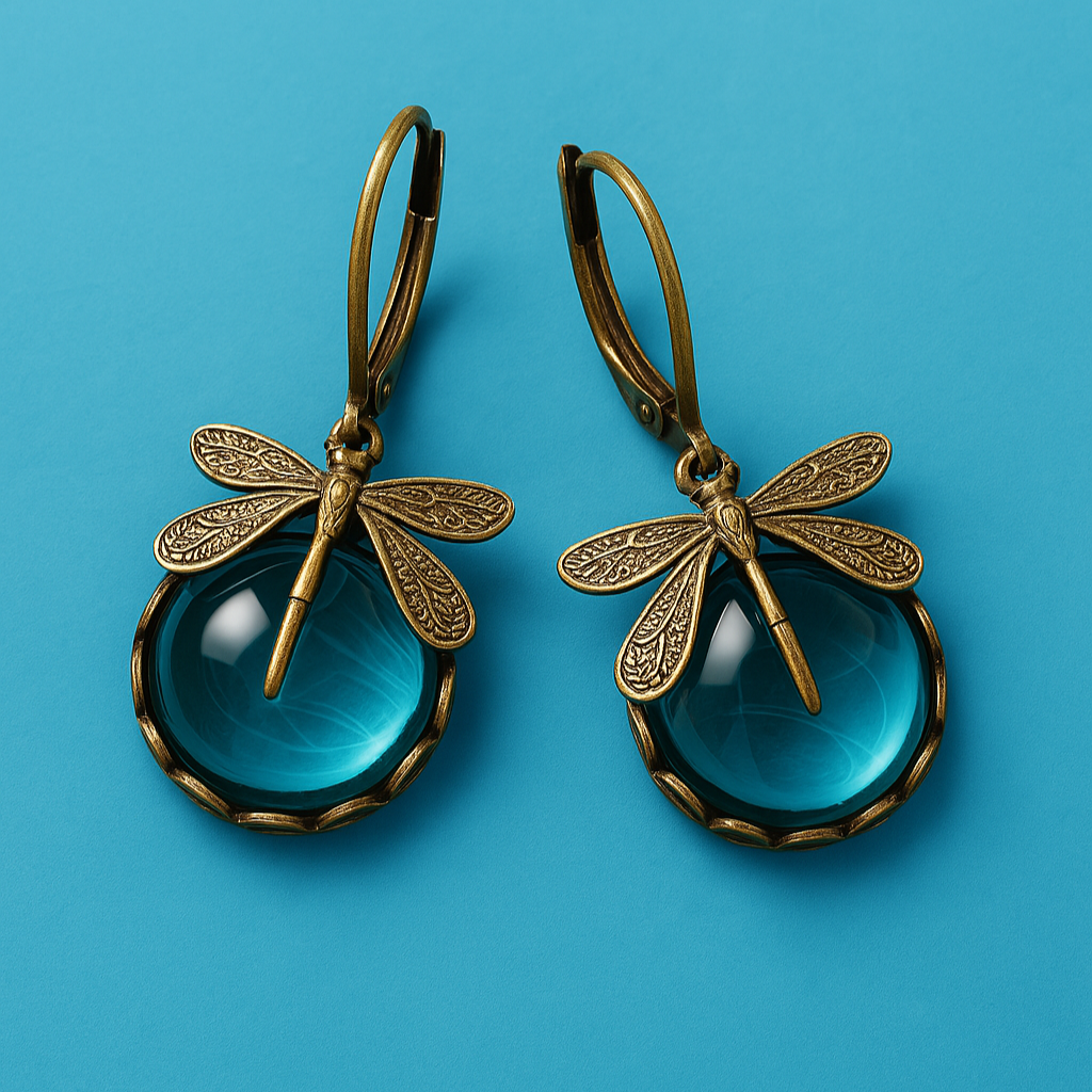 Antique Gold Spherical Dragonfly Earrings