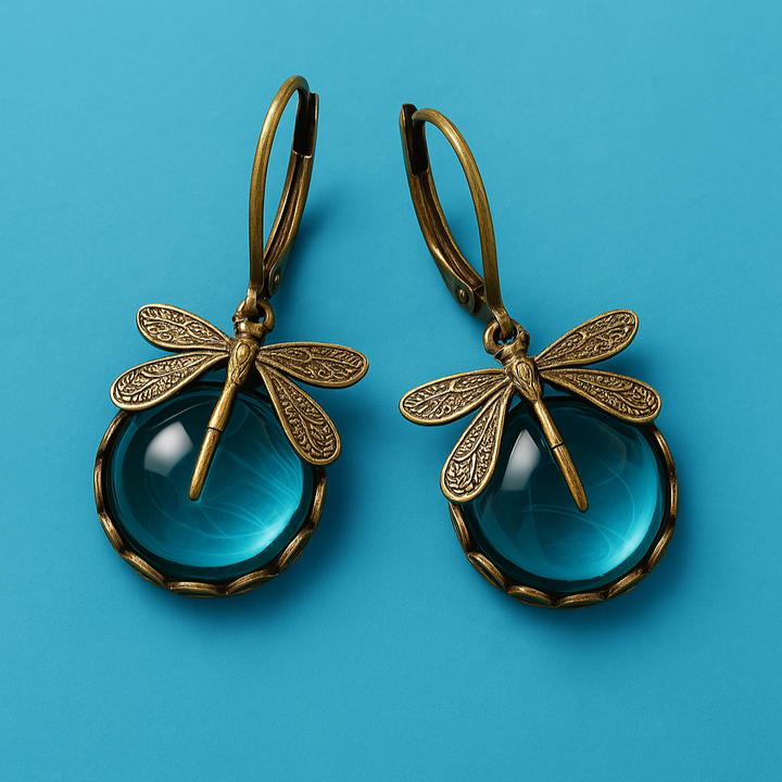 Antique Gold Spherical Dragonfly Earrings