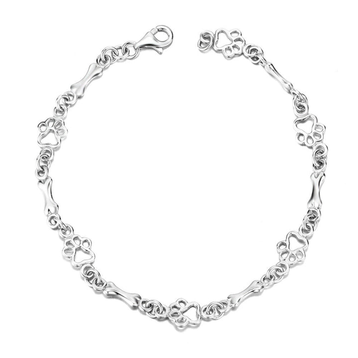 Exclusive Pure Silver Bracelet with Dog Paw and Bone Charms