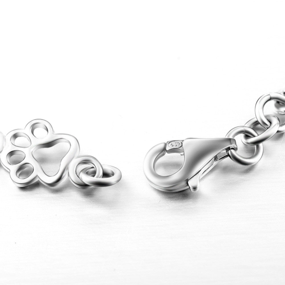 Exclusive Pure Silver Bracelet with Dog Paw and Bone Charms