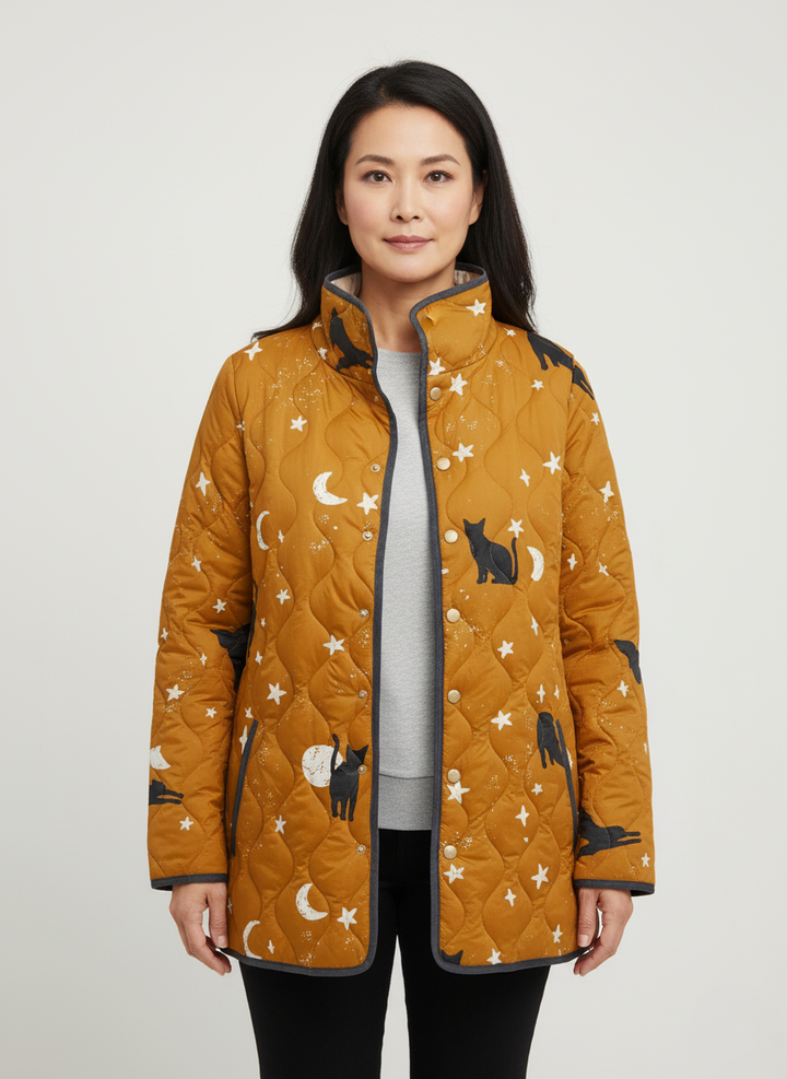 Women's Night Sky Cat Print Quilted Jacket