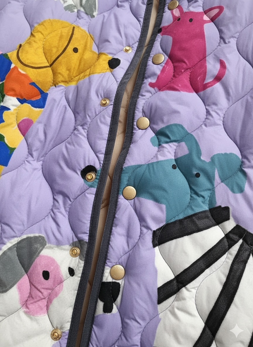 Women's Colorful Dog Print Quilted Jacket