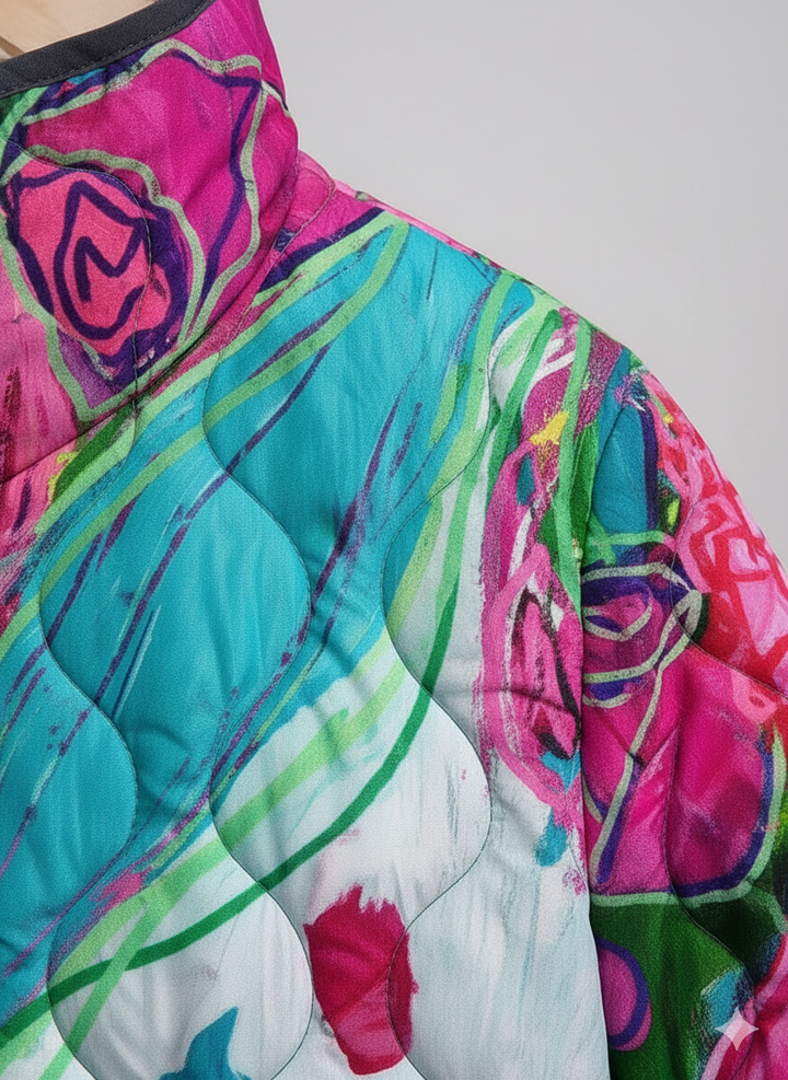 Women's Abstract Floral Art Quilted Jacket