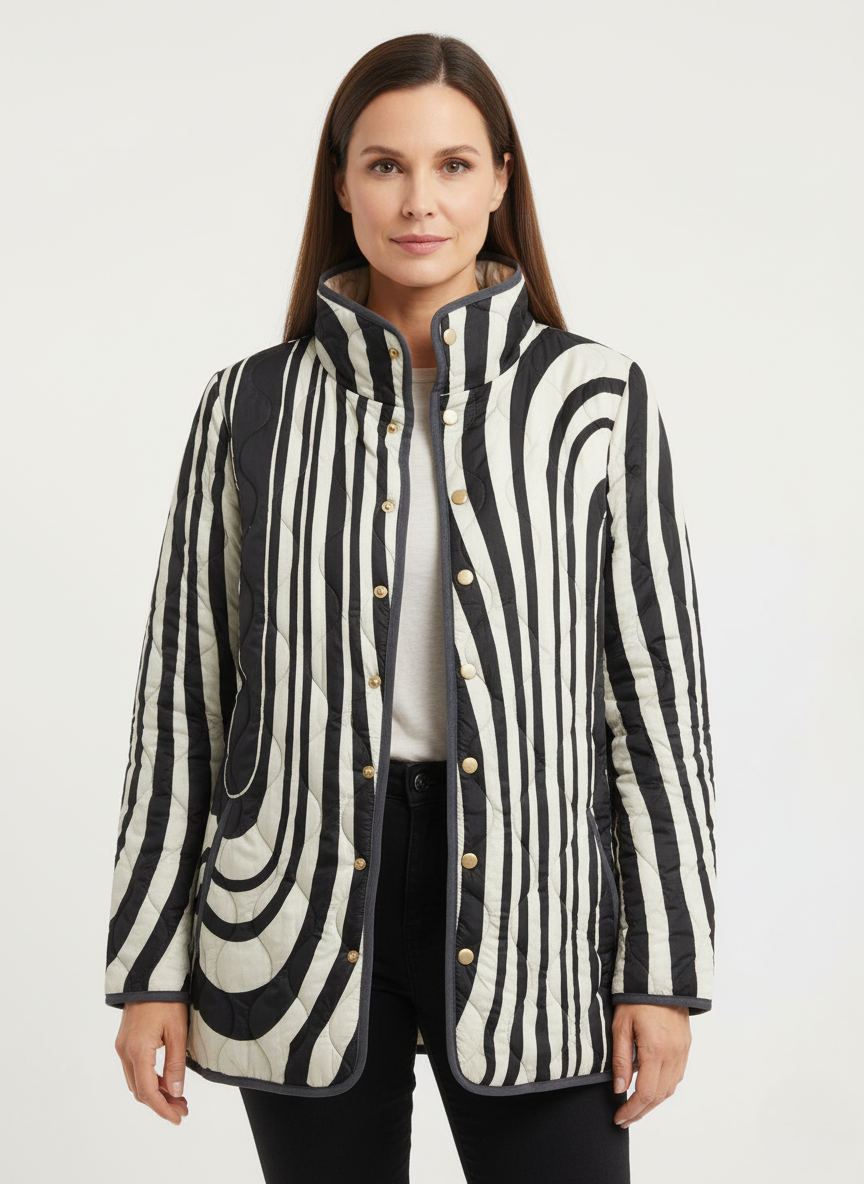 Women's Bold Monochrome Striped Quilted Jacket