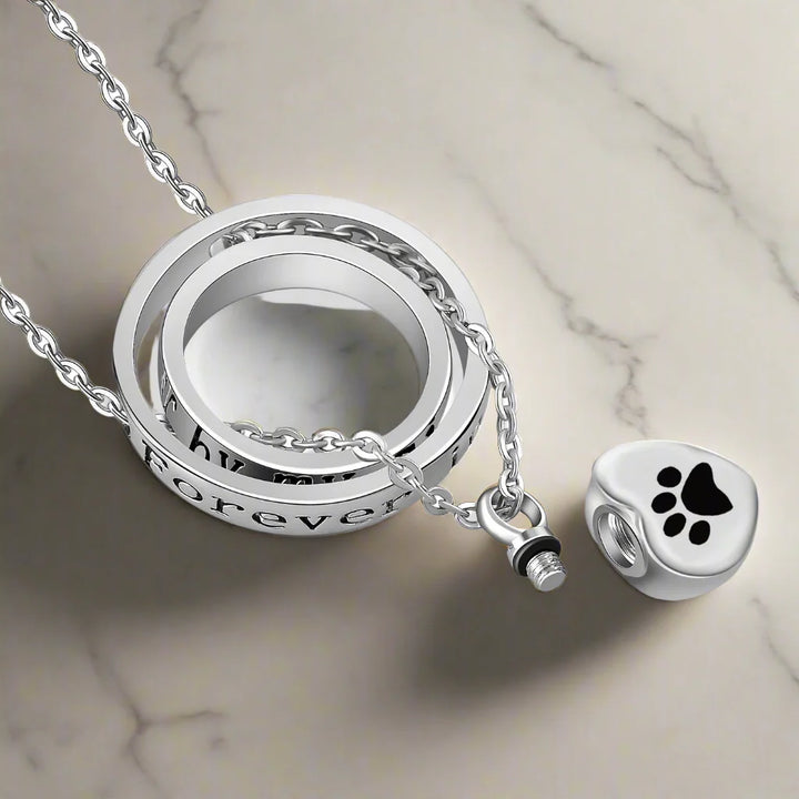 "Forever in My Heart, Always by My Side" – Stainless Steel Paw Print Urn Necklace