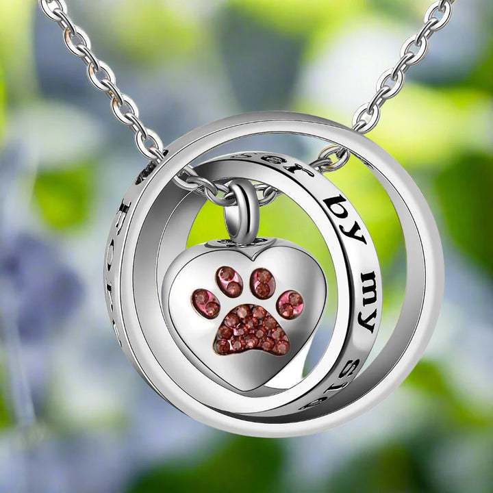 "Forever in My Heart, Always by My Side" – Stainless Steel Paw Print Urn Necklace