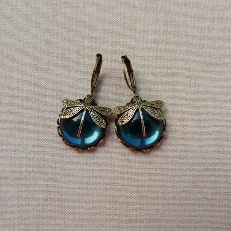Antique Gold Spherical Dragonfly Earrings