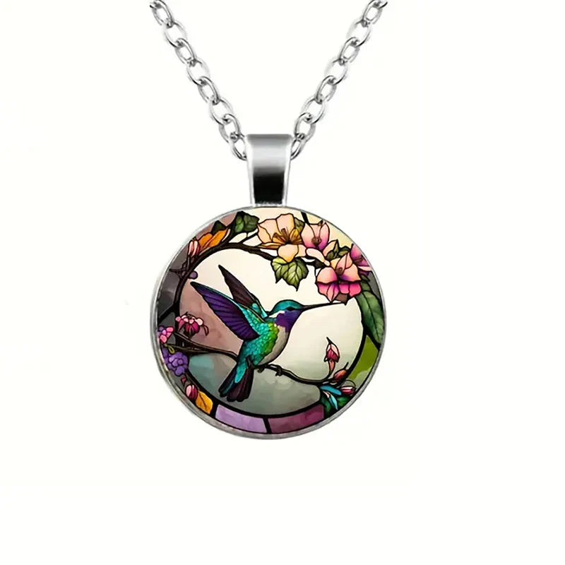 Hummingbird Glass Dome Necklace with Pendant
