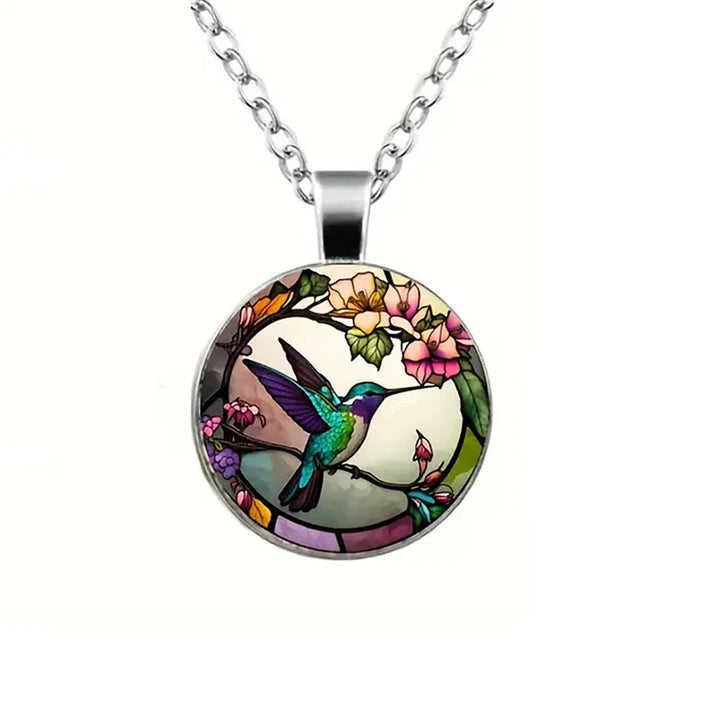 Hummingbird Glass Dome Necklace with Pendant