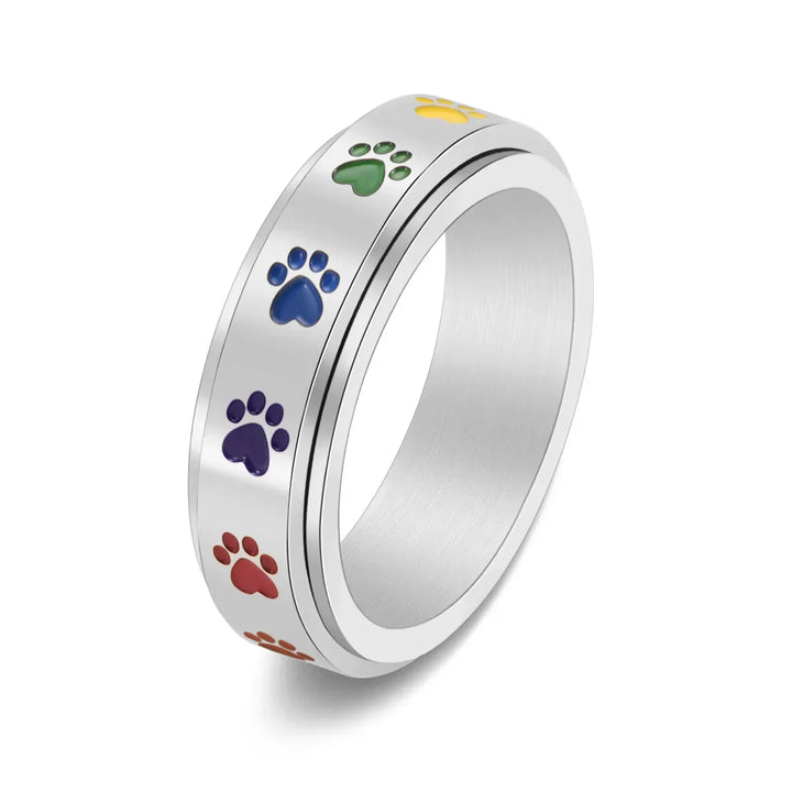 Rainbow Paws Spinning Stress Relief Ring – Stainless Steel Design