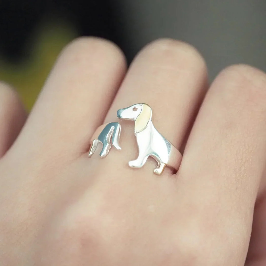 Adjustable 925 Sterling Silver Dachshund Ring