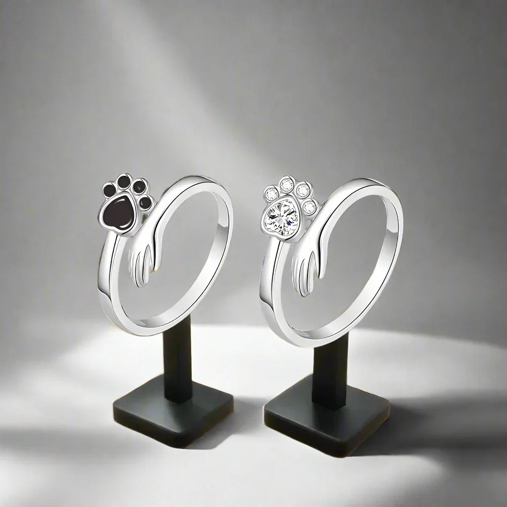 Adjustable 925 Sterling Silver Ring – Featuring Hand and Paw Print Design