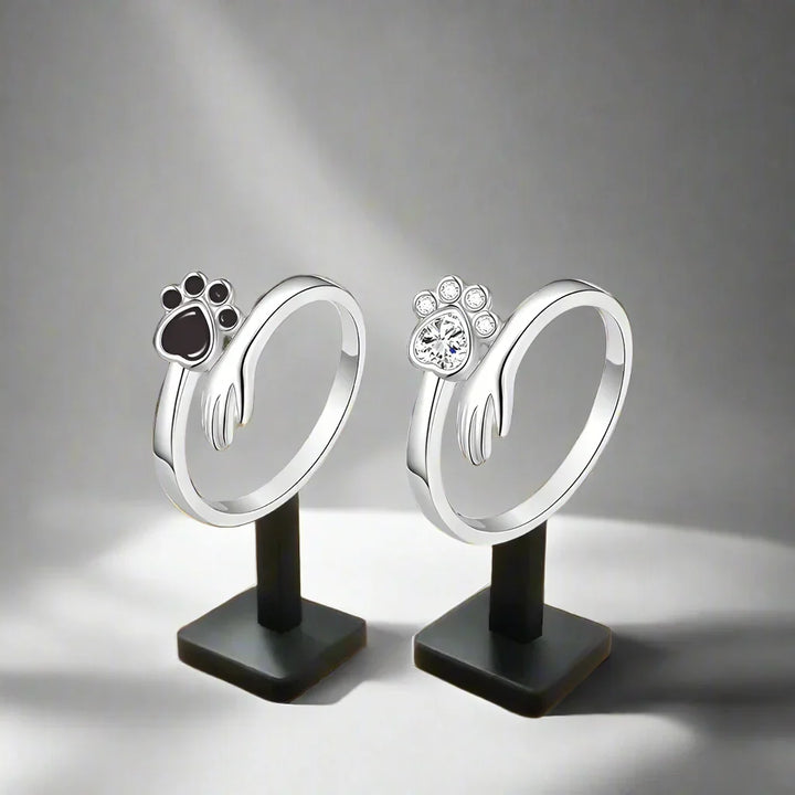 Adjustable 925 Sterling Silver Ring – Featuring Hand and Paw Print Design