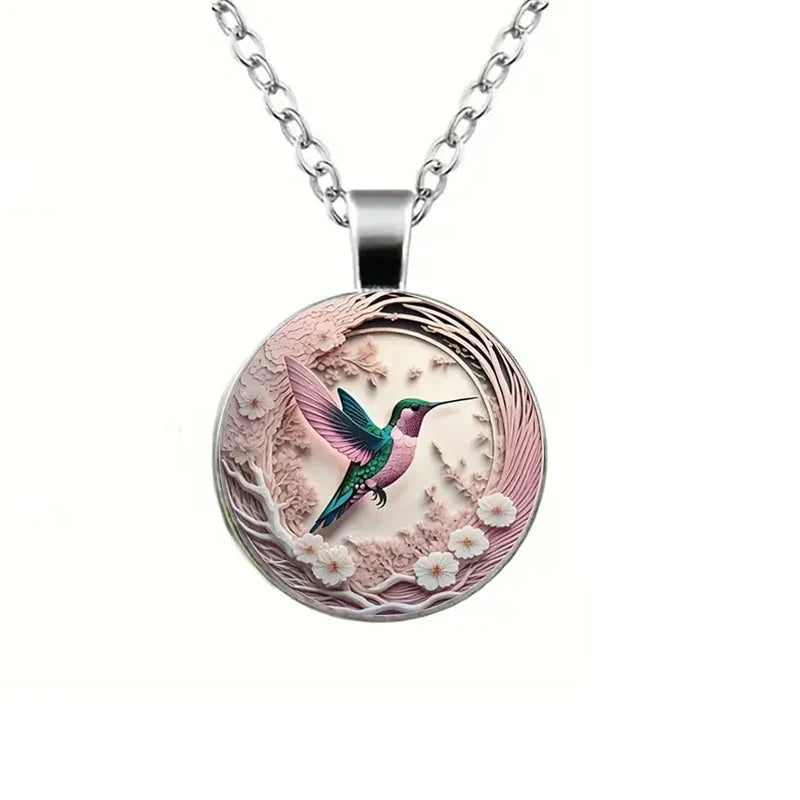 Hummingbird Glass Dome Necklace with Pendant