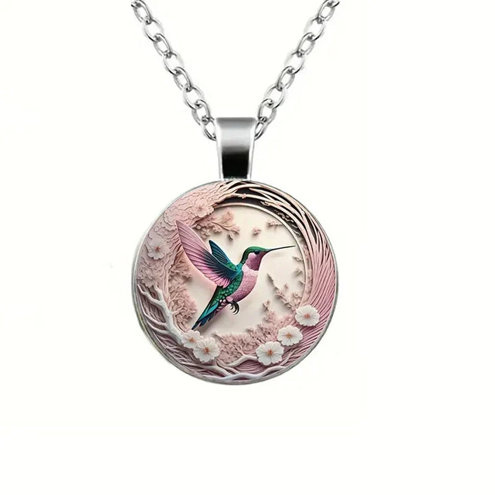 Hummingbird Glass Dome Necklace with Pendant