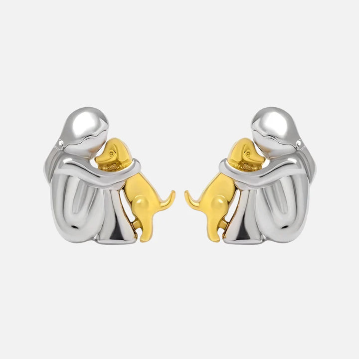 Two-Tone Hug Earrings in Silver and Gold