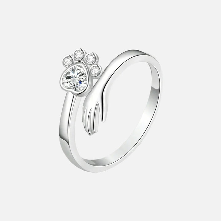Adjustable 925 Sterling Silver Ring – Featuring Hand and Paw Print Design