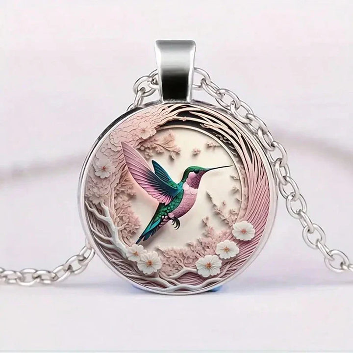 Hummingbird Glass Dome Necklace with Pendant