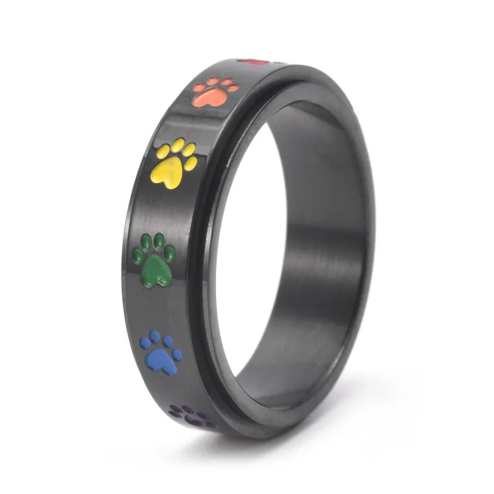 Rainbow Paws Spinning Stress Relief Ring – Stainless Steel Design
