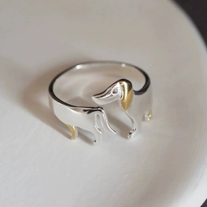 Adjustable 925 Sterling Silver Dachshund Ring