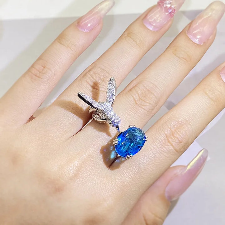 Adjustable Hummingbird Gemstone Ring – Zircon in 14K Gold Finish