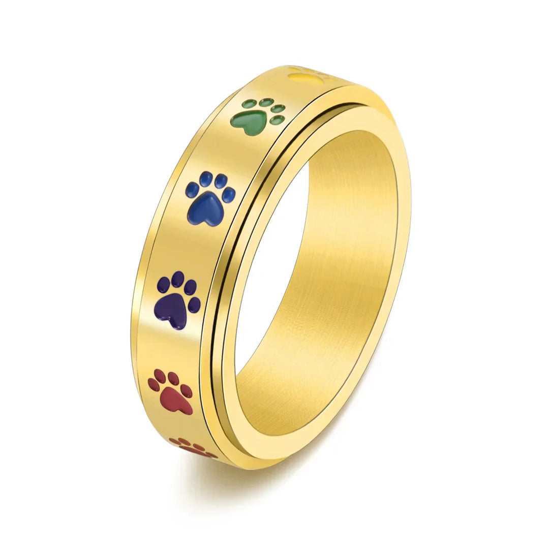 Rainbow Paws Spinning Stress Relief Ring – Stainless Steel Design