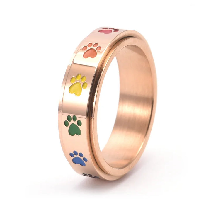 Rainbow Paws Spinning Stress Relief Ring – Stainless Steel Design