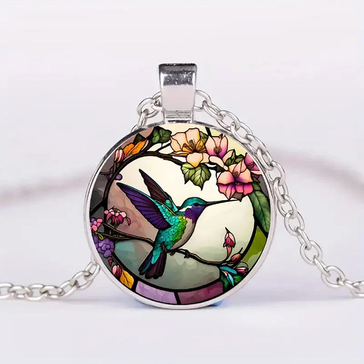 Hummingbird Glass Dome Necklace with Pendant