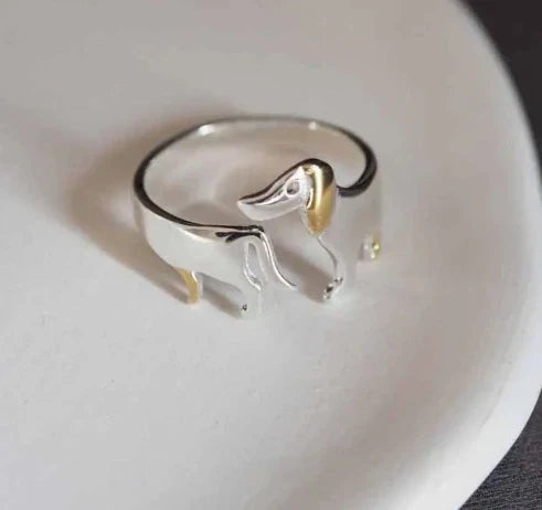 Adjustable 925 Sterling Silver Dachshund Ring