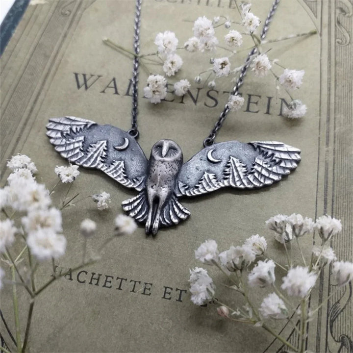 Retro Owl Moon Pendant Necklace