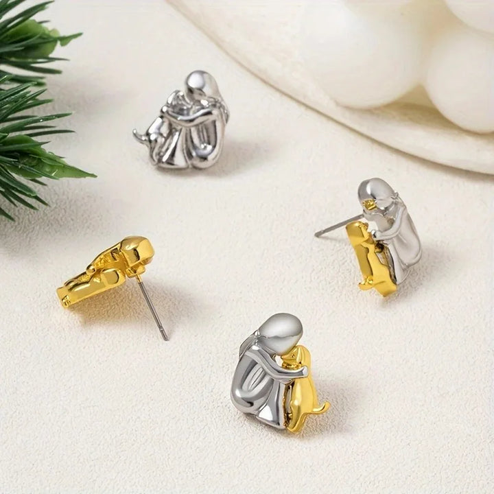 Two-Tone Hug Earrings in Silver and Gold