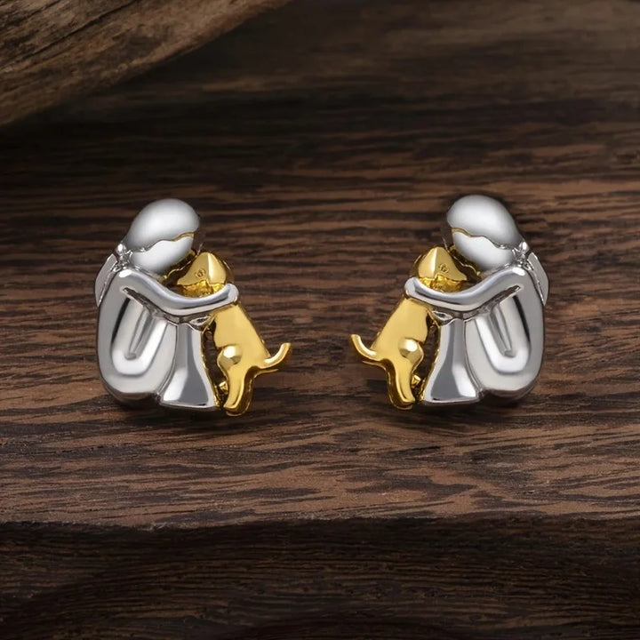 Two-Tone Hug Earrings in Silver and Gold
