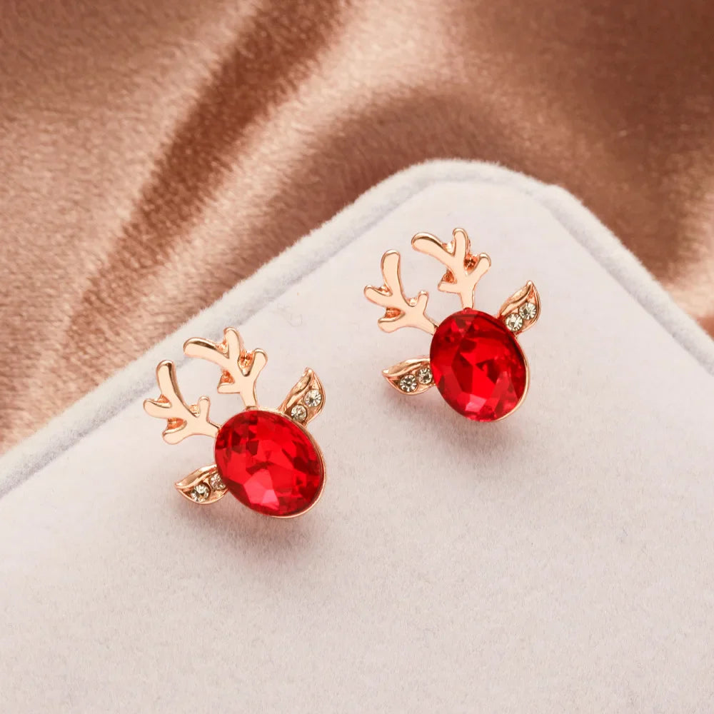 Holiday Reindeer Crystal Stud Earrings