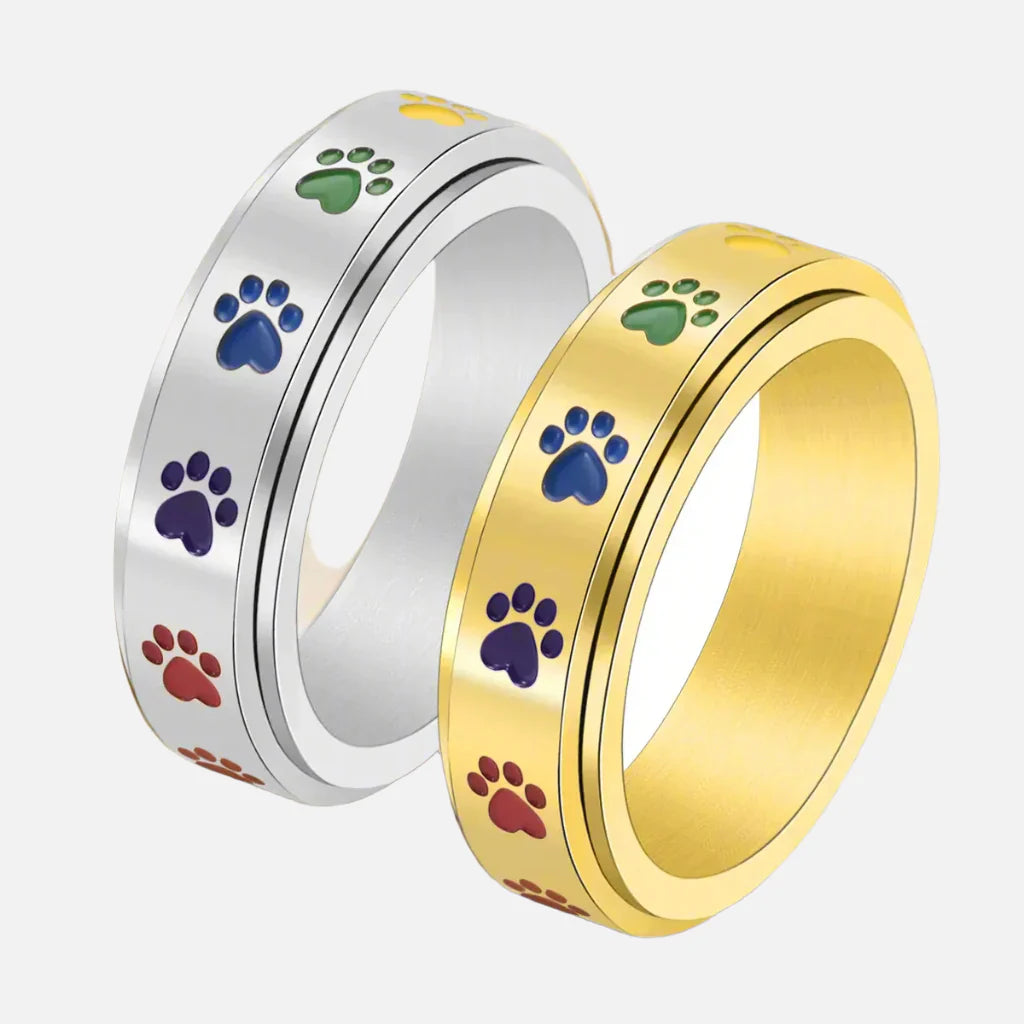 Rainbow Paws Spinning Stress Relief Ring – Stainless Steel Design